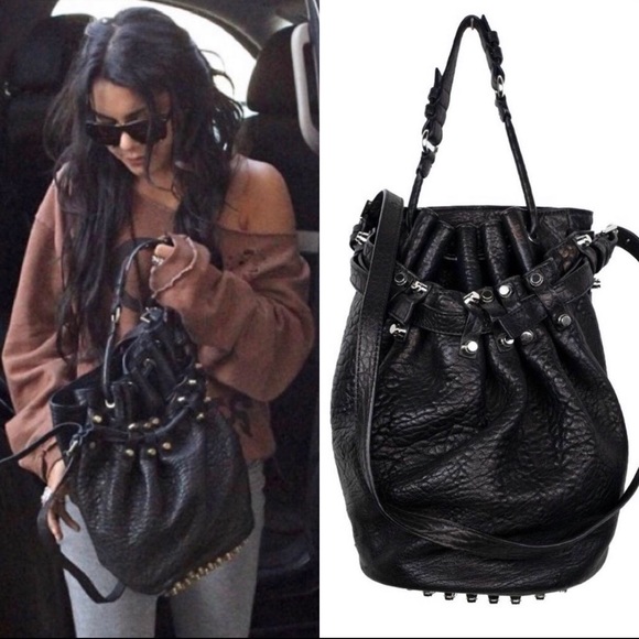 Alexander Wang Diego Studded Leather Bucket Bag Silver-Tone Hardware RARE - Picture 1 of 15